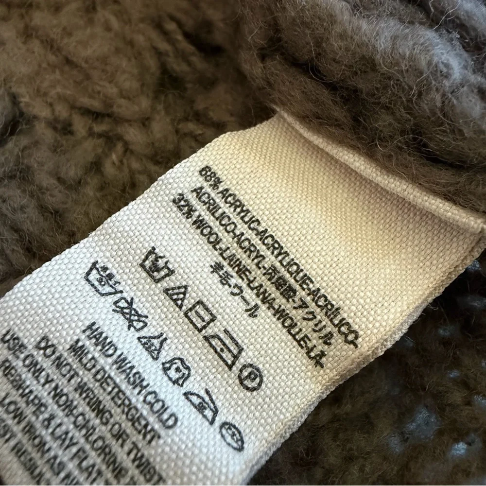 Free People Chunky Pullover V-Neck Sweater Neutral Brown Wool Stretch Size Large